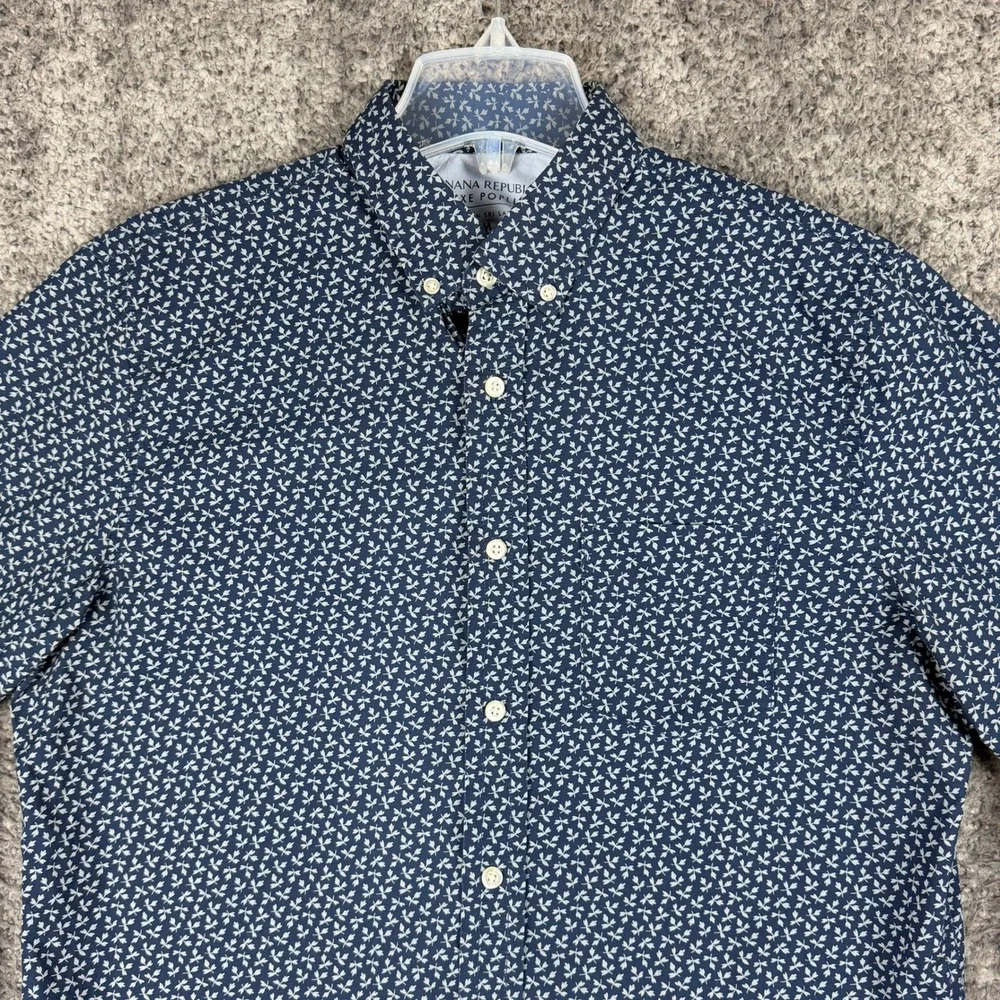 Banana Republic Men's Medium Luxe Poplin Navy Blue Floral Button Down Shirt